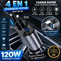 Chargeur Voiture Rétractable 4-en-1 — Rechargez Tout, Partout
