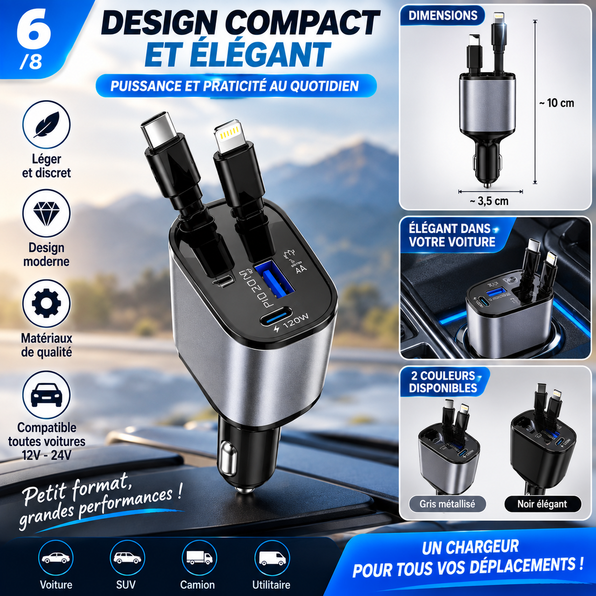 Chargeur Voiture Rétractable 4-en-1 — Rechargez Tout, Partout